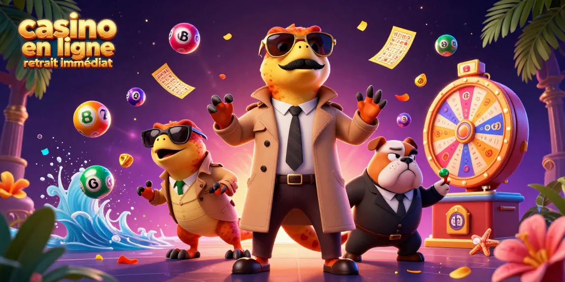 Profitez d'une expérience de jeu avec "casino en ligne retrait immédiat" entouré de boules de loterie colorées.