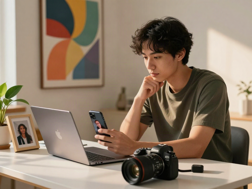 Engaged user taking an attractive test on a laptop, showcasing a vibrant workspace