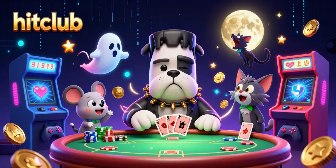hitclub showcases thrilling poker action with animated characters in a vibrant casino scene.