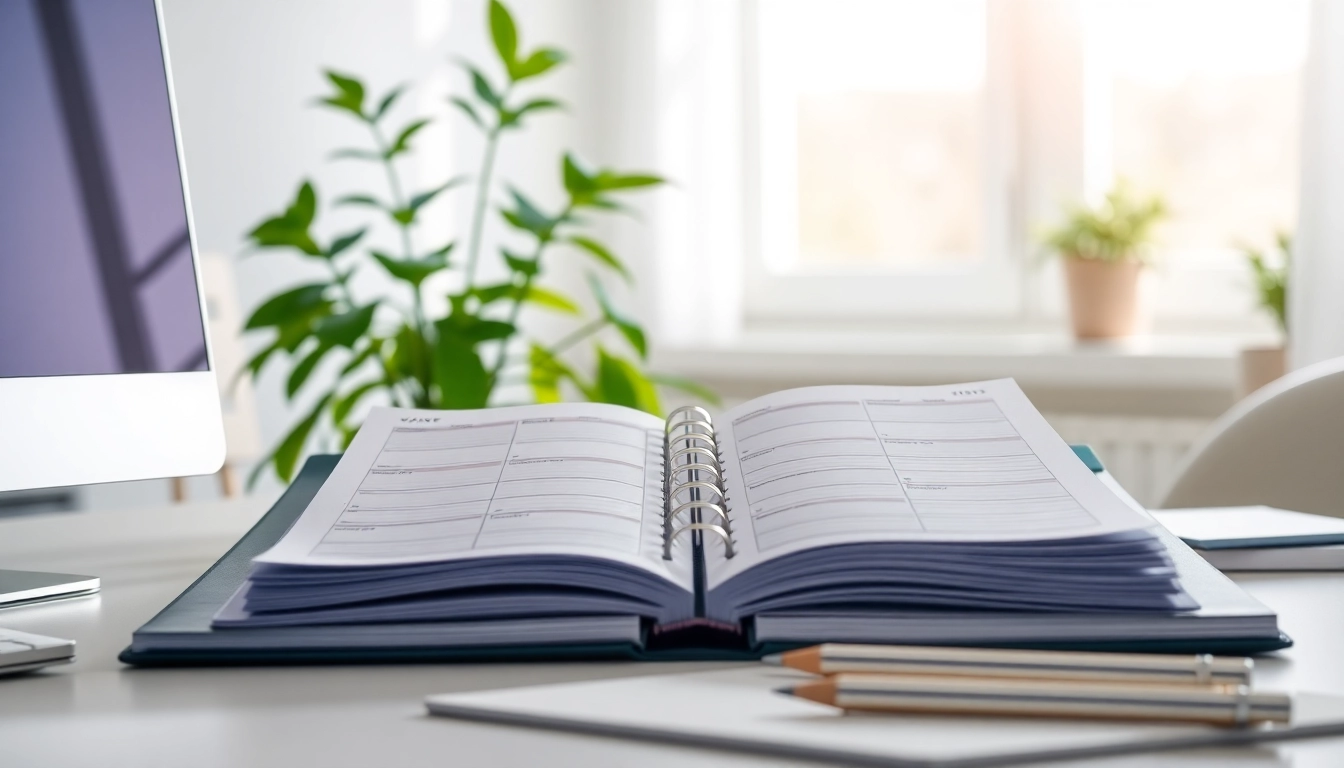 Get Your Free Planner Preview showcasing a beautifully designed planner on a stylish desk