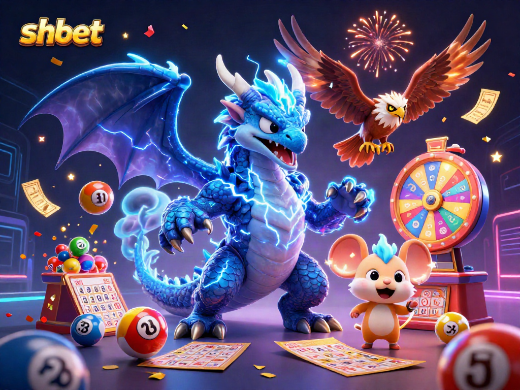 shbet showcases an energetic gambling scene with vibrant lottery elements and captivating characters.