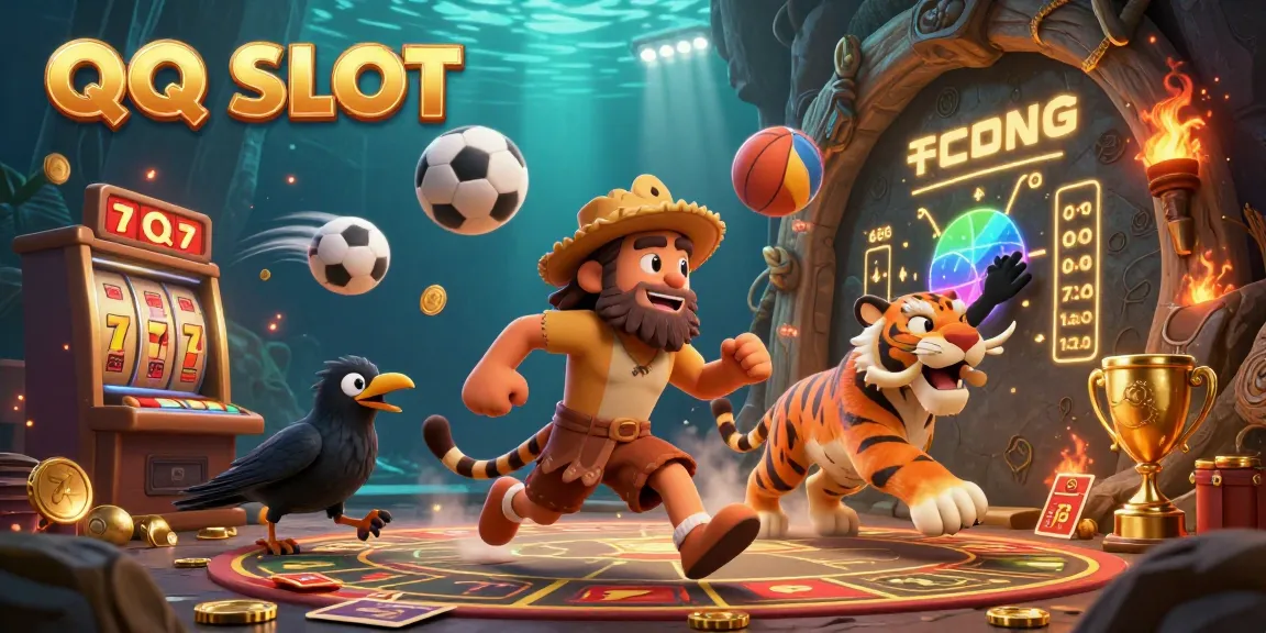 Engage with the thrilling QQ SLOT gaming experience featuring a prehistoric casino with dynamic game elements.