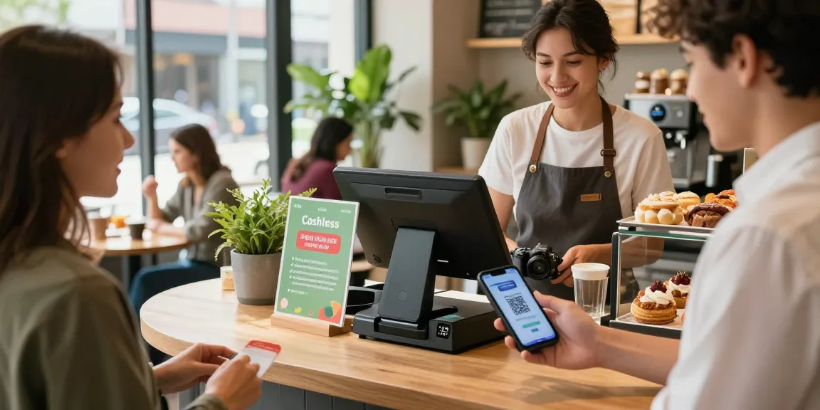 Customer using slot qris payment method at urban café with friendly barista.