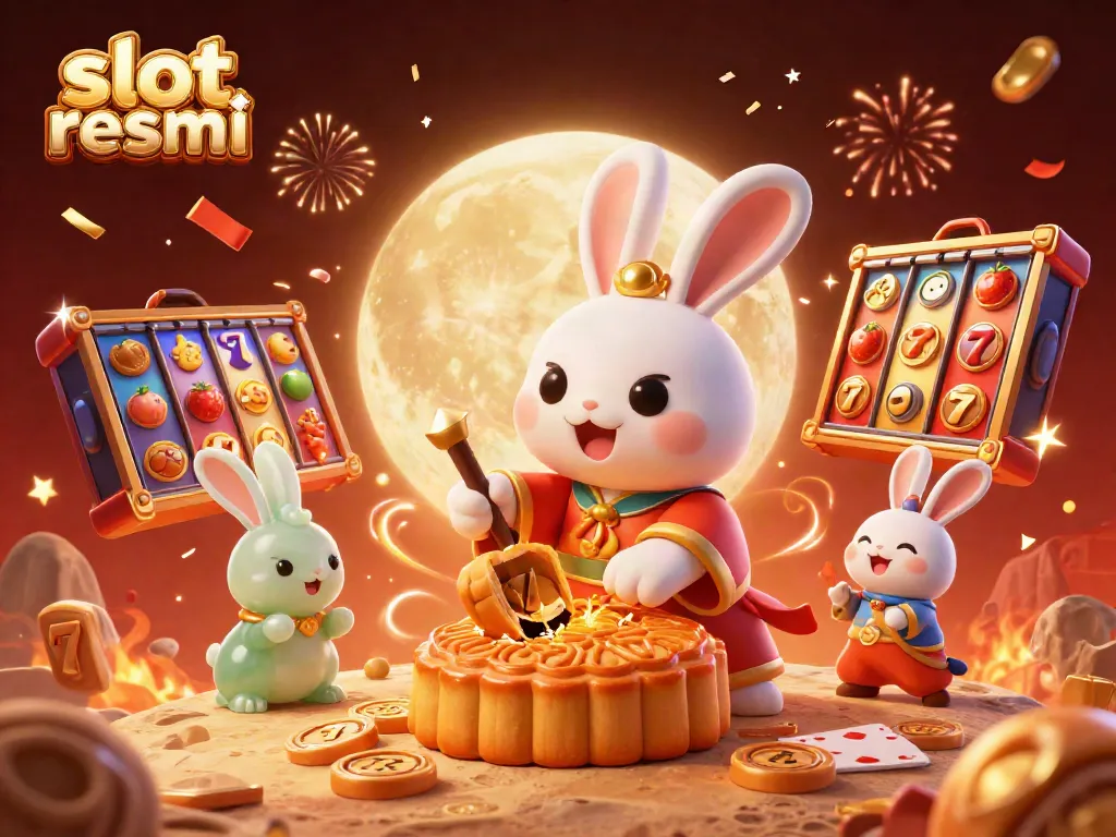Permainan slot resmi di kasino dengan tema bulan, menampilkan simbol kemenangan dan karakter kartun.