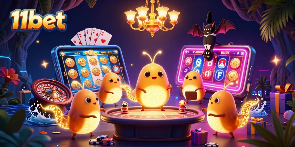 Engage with 11bet’s vibrant casino scene, showcasing animated glowworms and rich gaming elements.