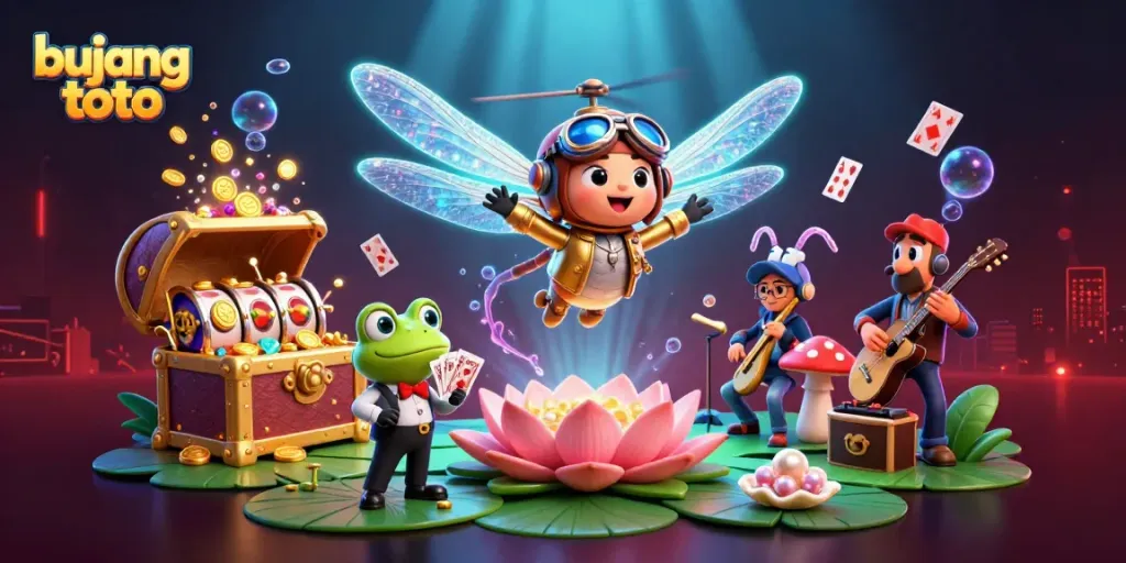 Experience thrilling gameplay with bujang toto at a vibrant lily pad casino scene.