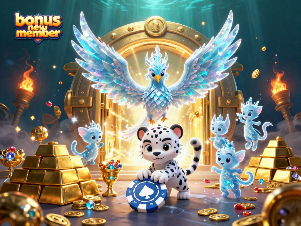 Engage with the bonus new member offer surrounded by a vibrant 3D fantasy casino scene.