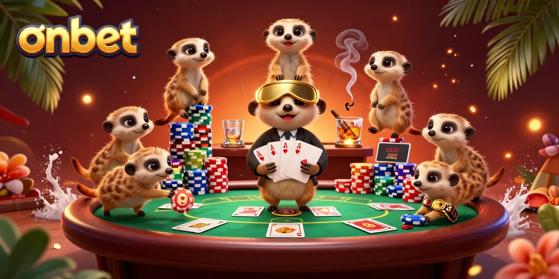 Engage in thrilling action at Onbet casino with colorful poker games and charming meerkat characters.