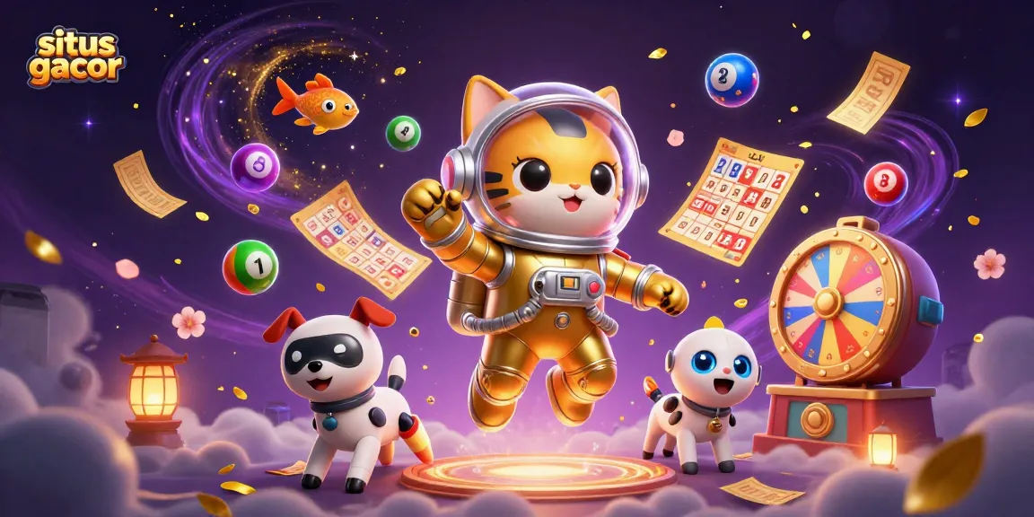 Experience the thrill of situs gacor with a vibrant space-themed lottery scene illustrating excitement and joy.