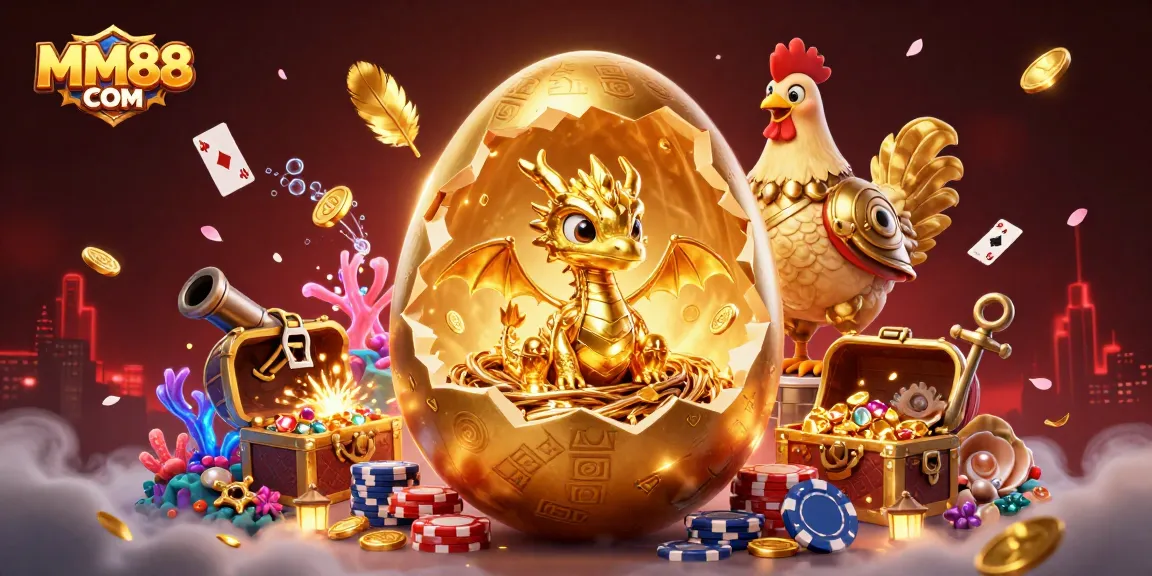 Engage with stunning games at MM88 COM, featuring a golden dragon amidst vibrant casino elements.
