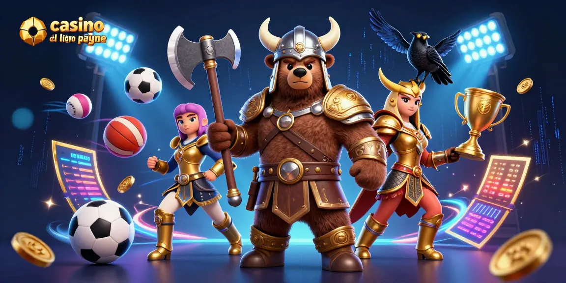 Visualisation immersive de casino en ligne le plus payant avec un ours viking et un aigle.