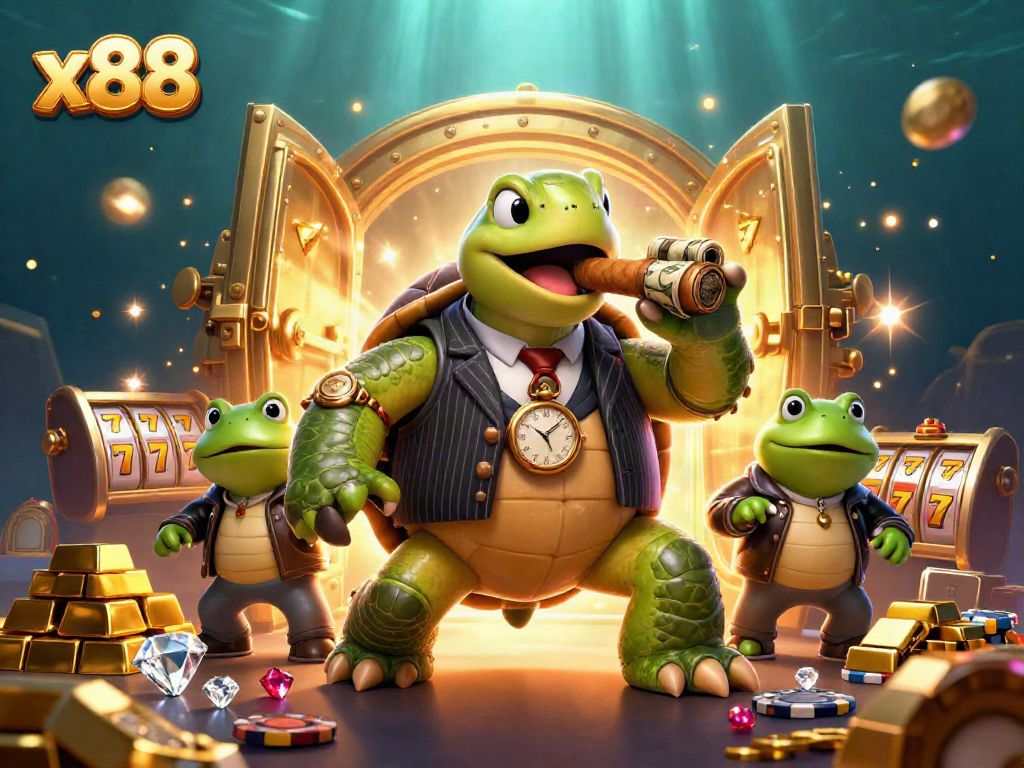 Experience thrilling gameplay with the x88 snapping turtle in a vibrant casino scene.