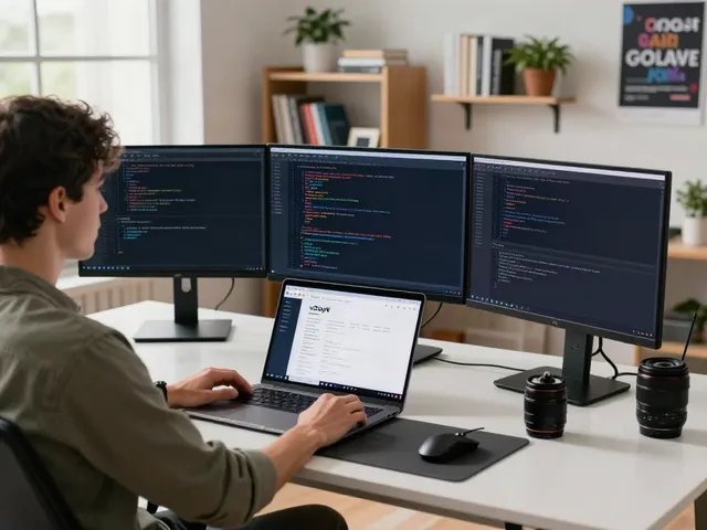 Developer working on v2rayN software in a modern tech workspace.